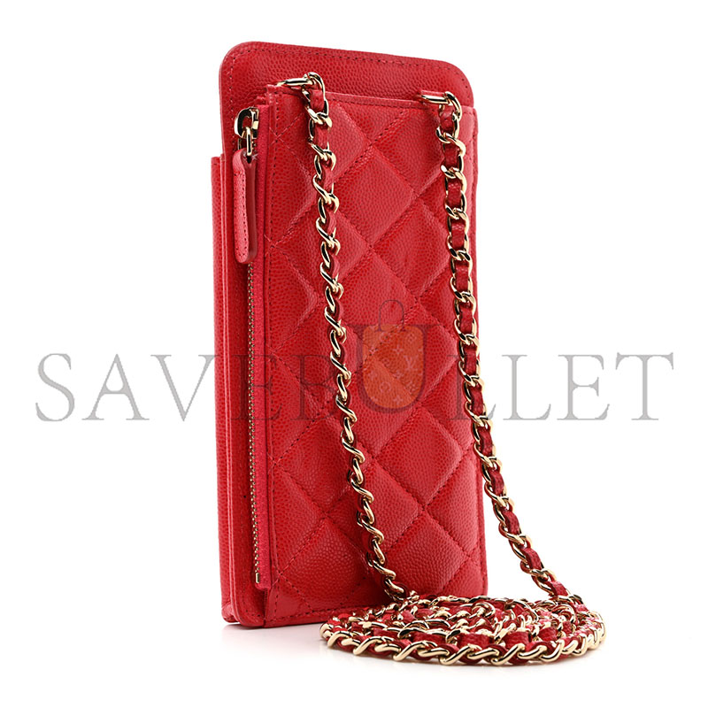 CHANEL CAVIAR QUILTED CC PHONE HOLDER RED (18*10*3cm)
